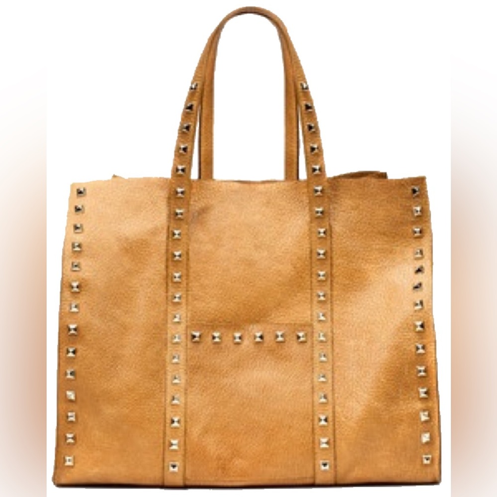 Zara Camel Studded Leather Tote